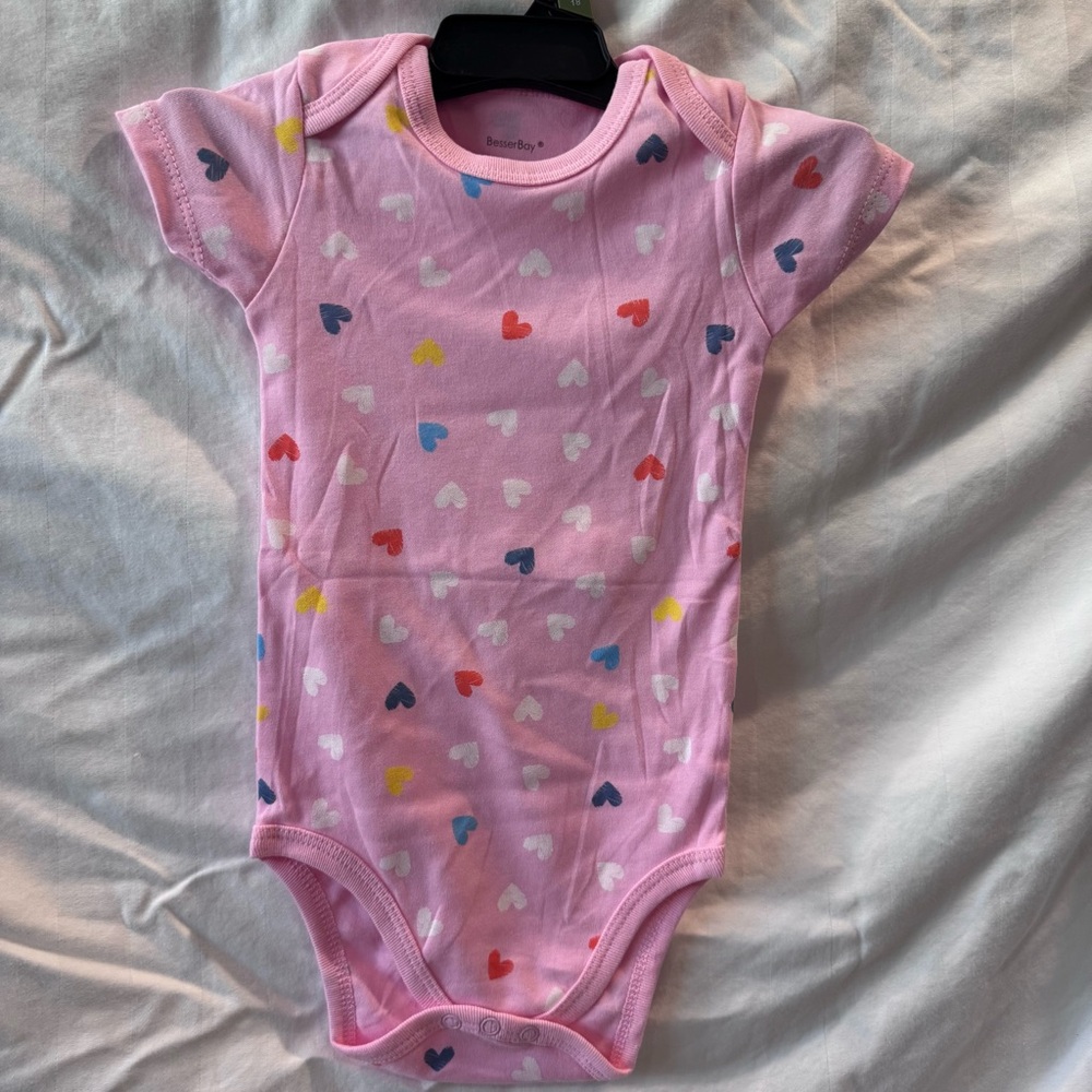 2 Bodysuit Bundle- Pink with colorful heart bodysuits.